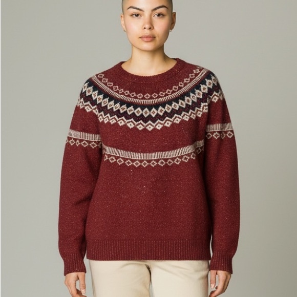Weatherproof Sweaters - Weatherproof Vintage Chili Red Fair Isle Sweater Womens L Cozy Nordic Knit Cabin
